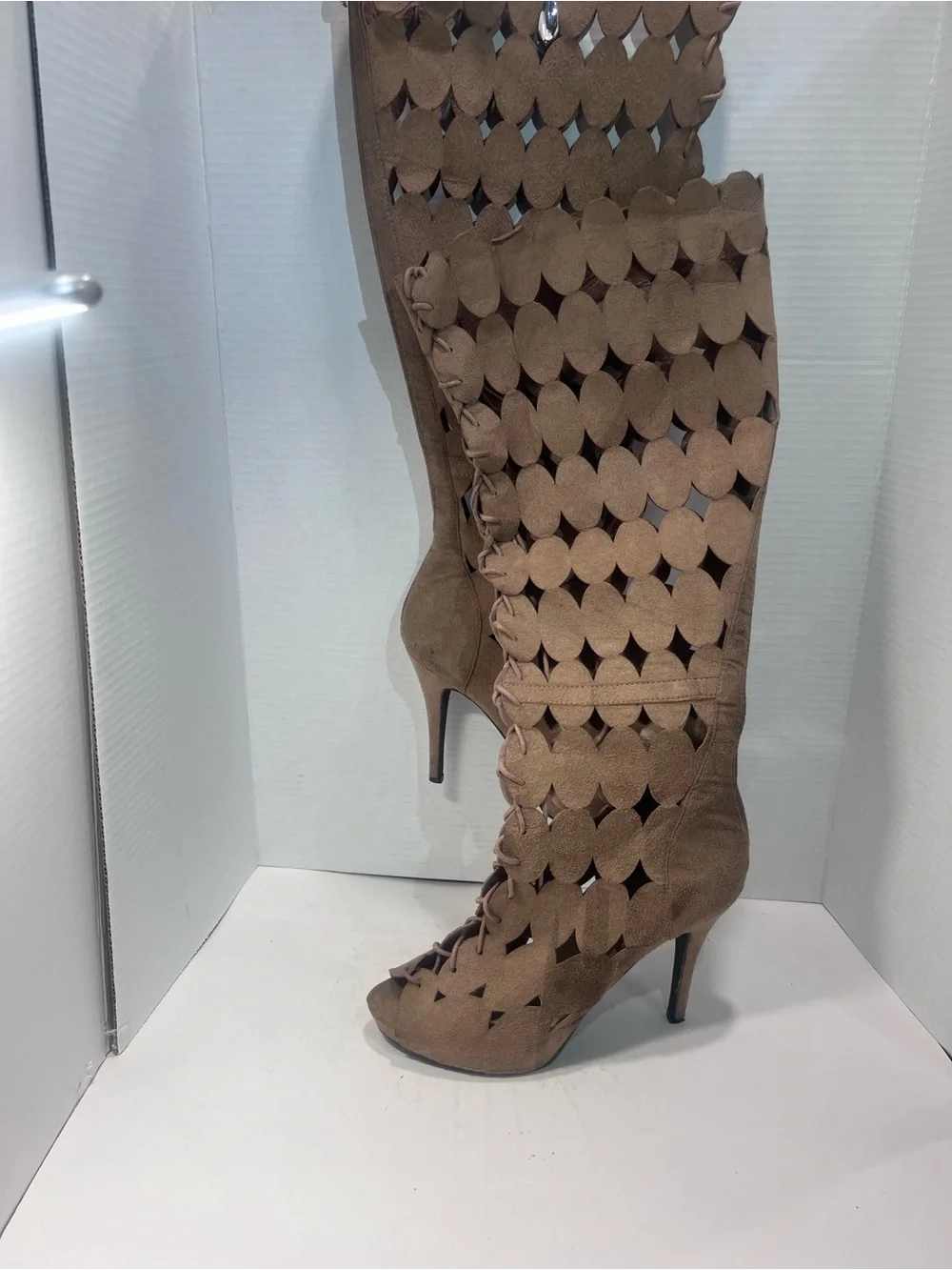 Ashley Stewart Brown Cutout Lace-Up Over-the-Knee Stiletto Boots